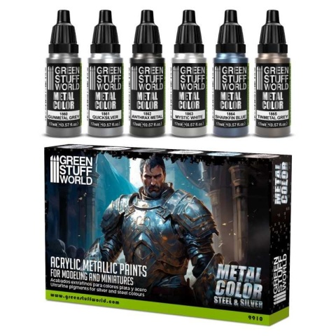 Green Stuff World 9910 Metalic Paint Set - Silver